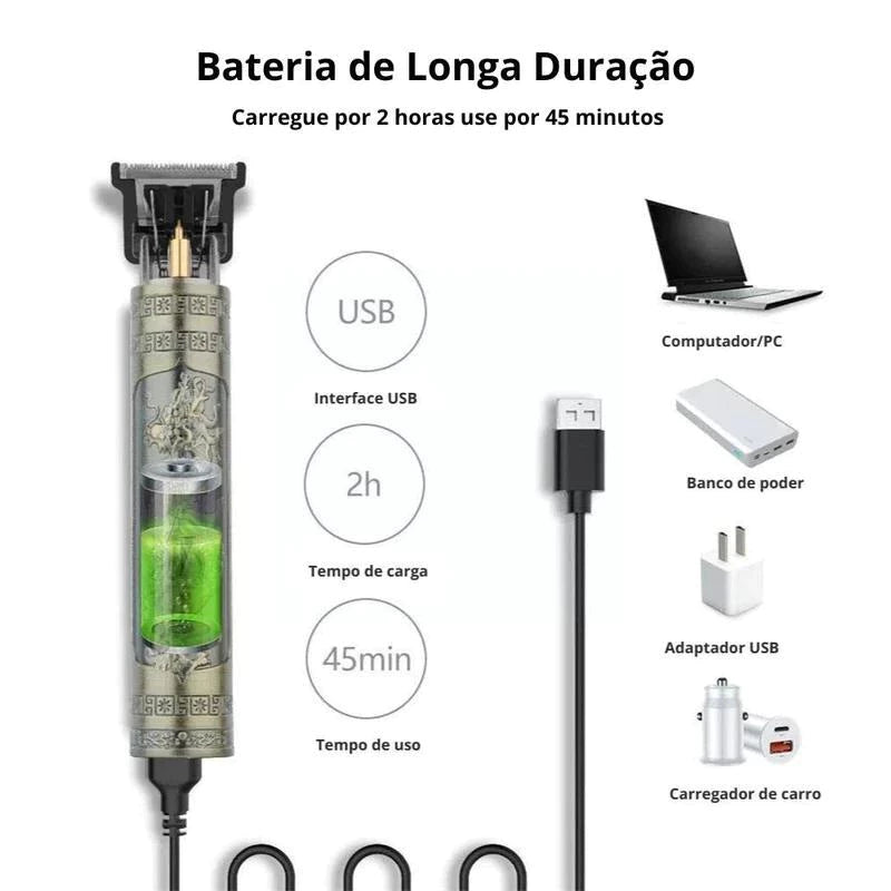 Máquina de cortar cabelo barbeiro profissional dragão elétrica bateria recarregável